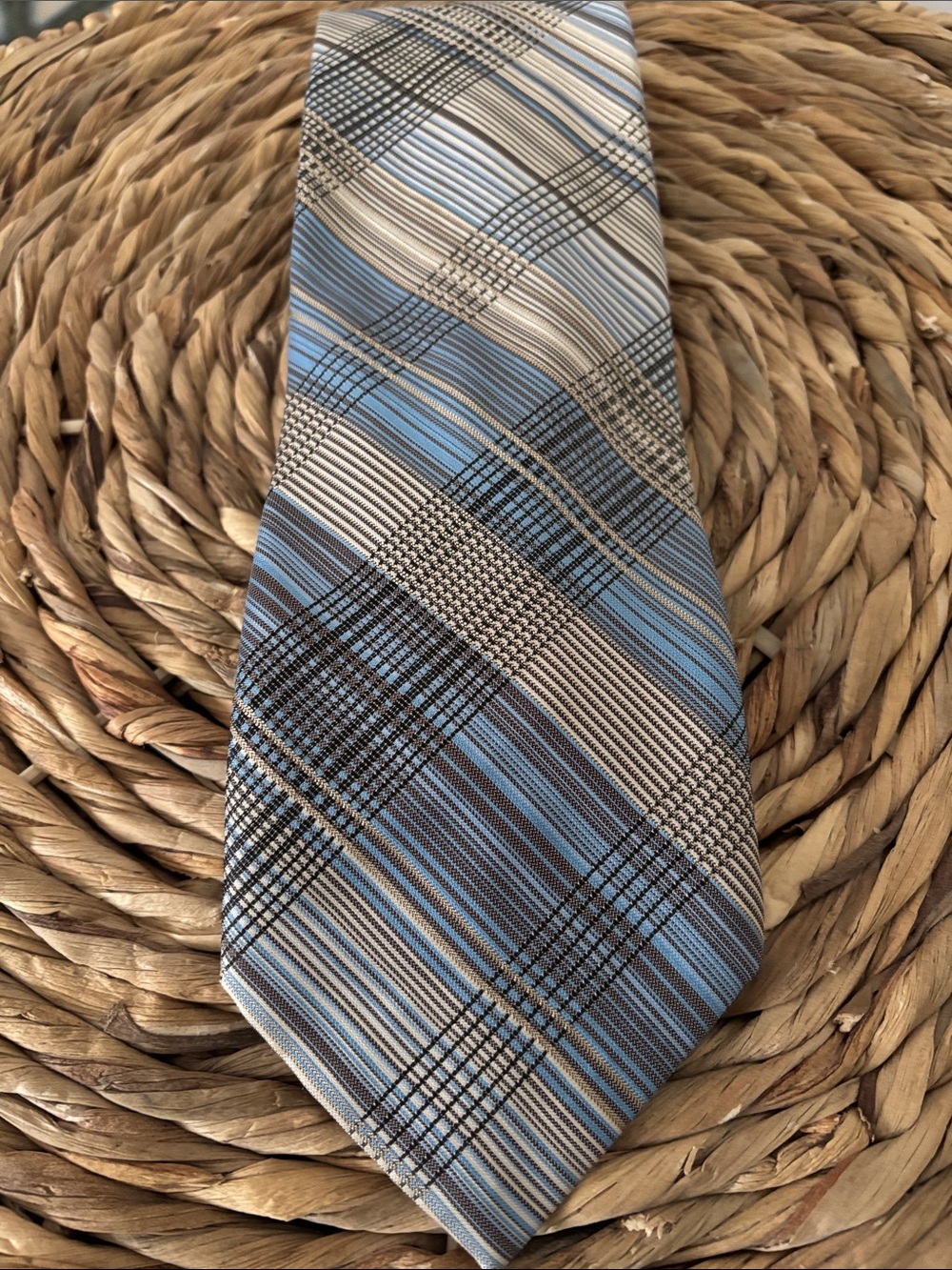 jcpenney Blue, Gray and Cream Plaid Silk-Blend Tie